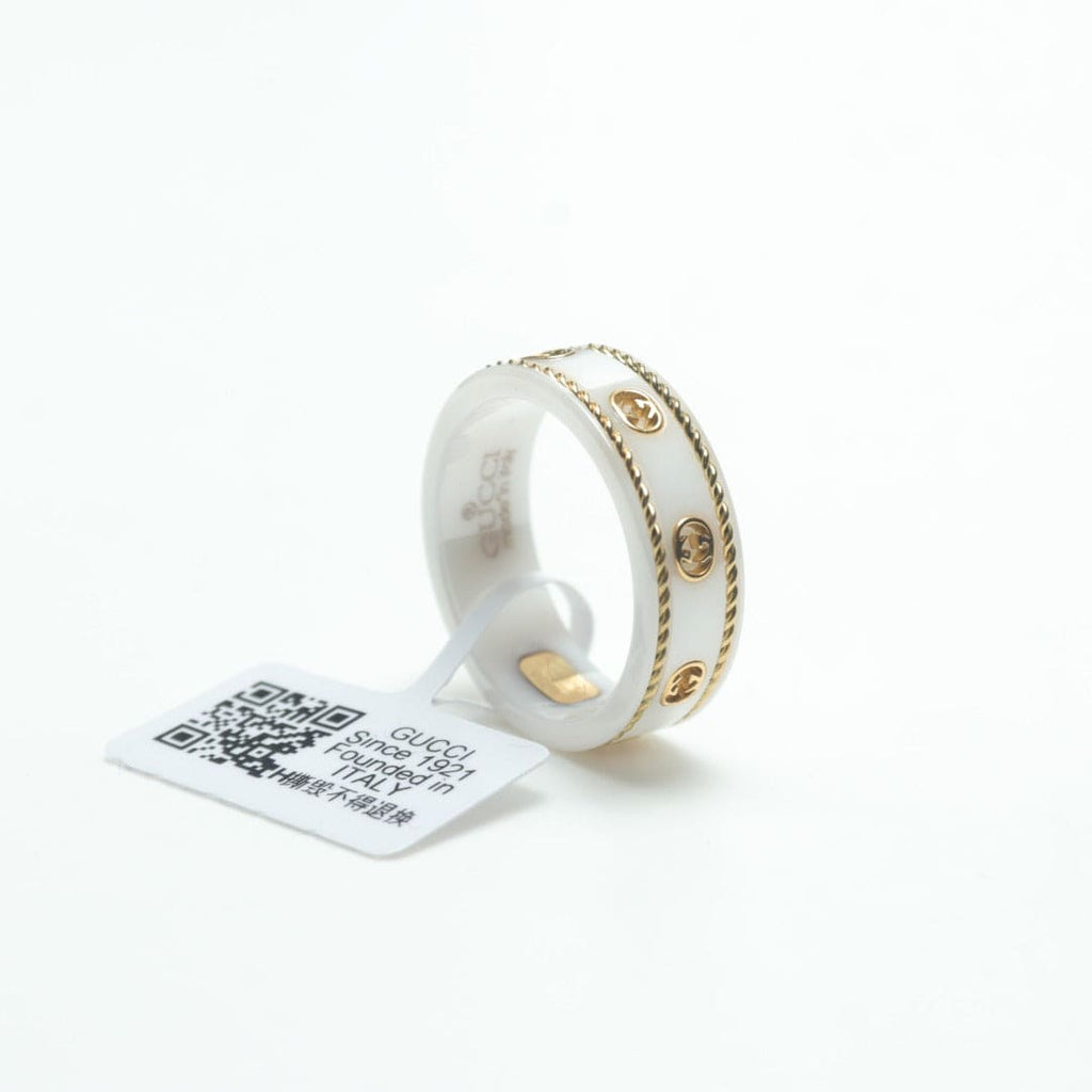Gucci Double Interlocking Gucci Icon White Zirconia 18K Gold Ring