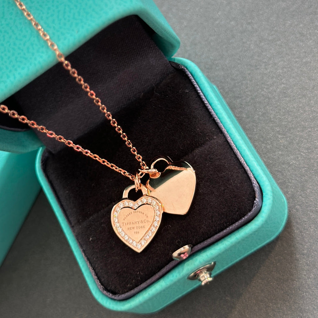 Tiffany Red Double Heart Diamond 18K Gold Necklace