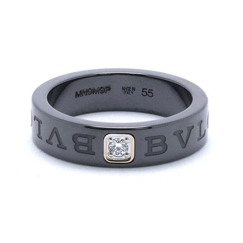 Bvlgari Black Ceramic Diamond 18K White Gold Ring