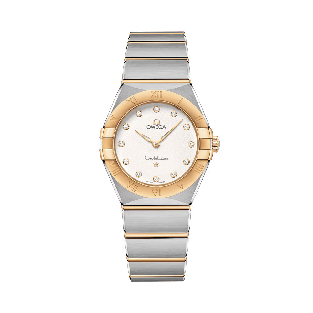 Omega Constellation Quartz Yellow Gold and Steel 28mm Watch - White on Bracelet