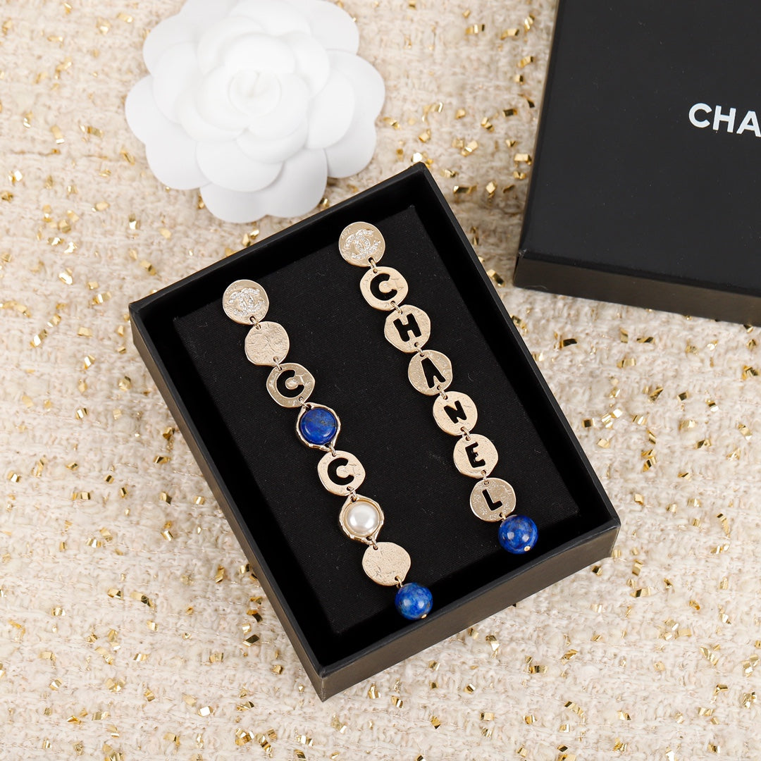 Chanel Script Pendant 18K Gold Earrings