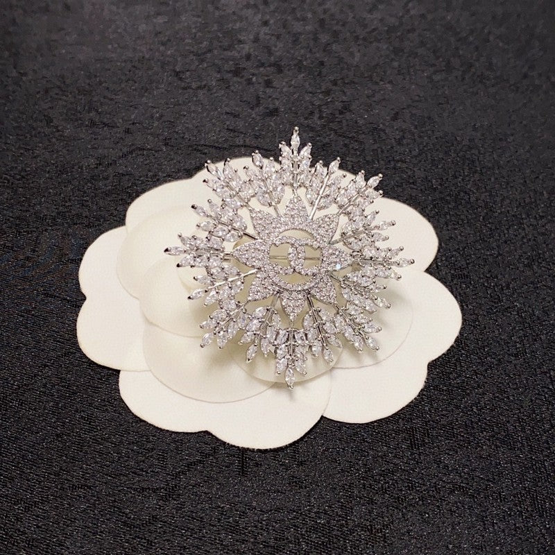 Chanel Flower Crystal 18K Gold Brooch