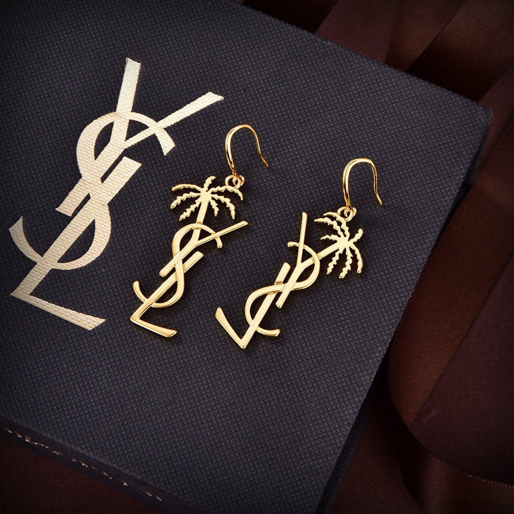 YSL Monogram Palmier Statement 18K Gold Earrings