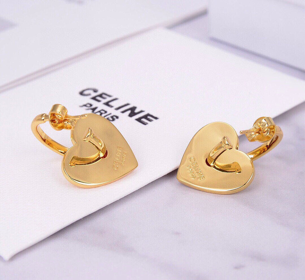 Celine Red Heart 18K Gold Earrings