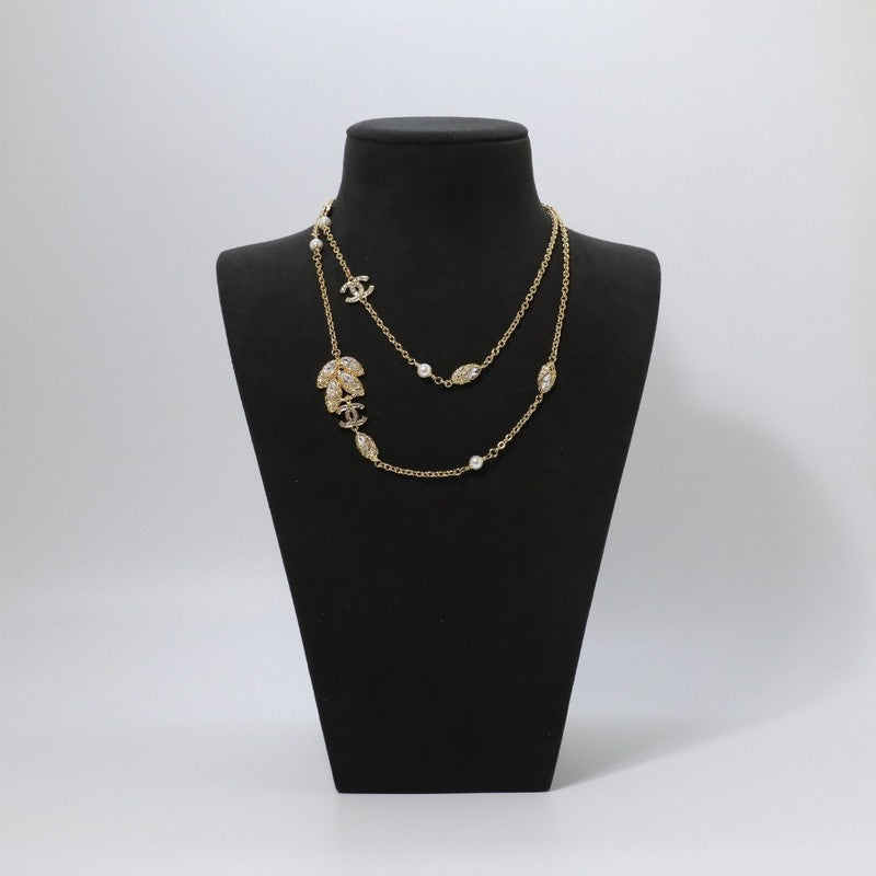 Chanel Vintage Crystal Long 18K Gold Necklace