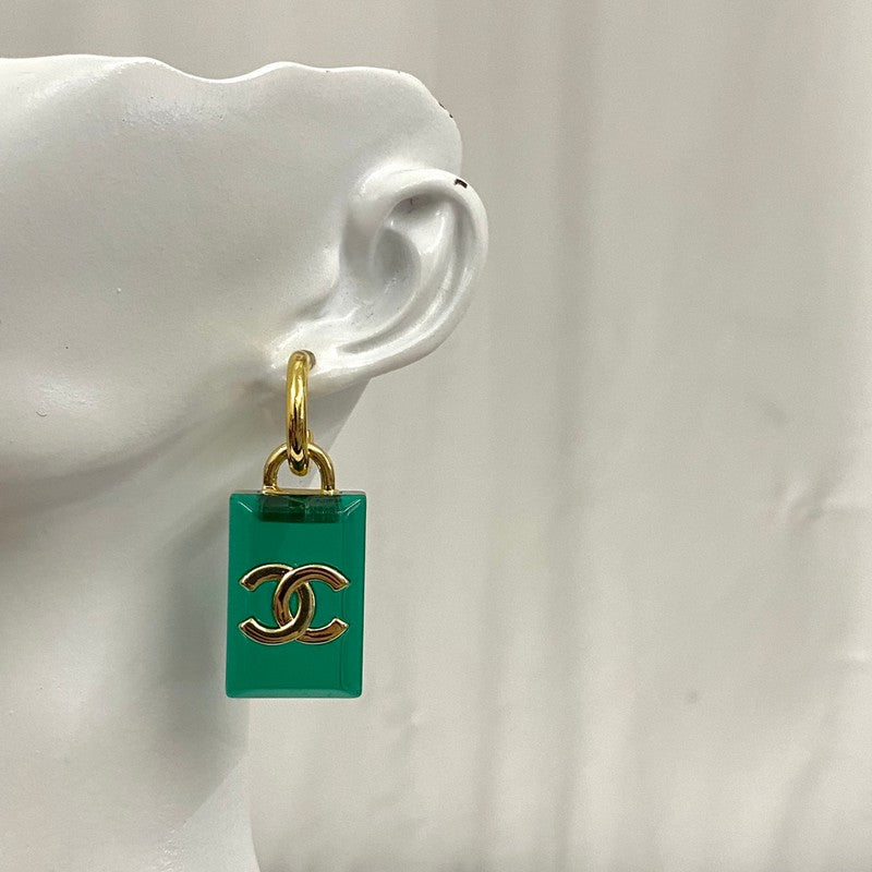 Chanel Green Perfume Bottle 18K Gold Earrings