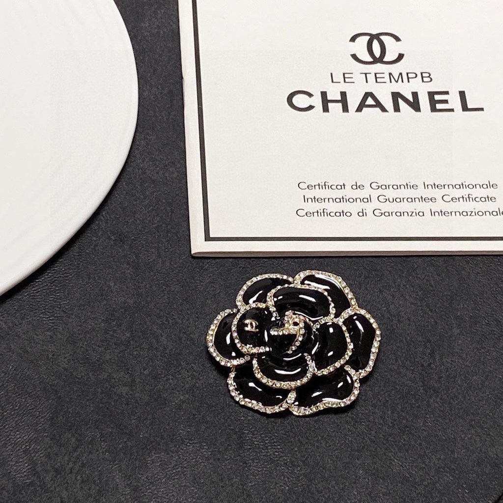 Chanel Black Flower 18K Gold Brooch